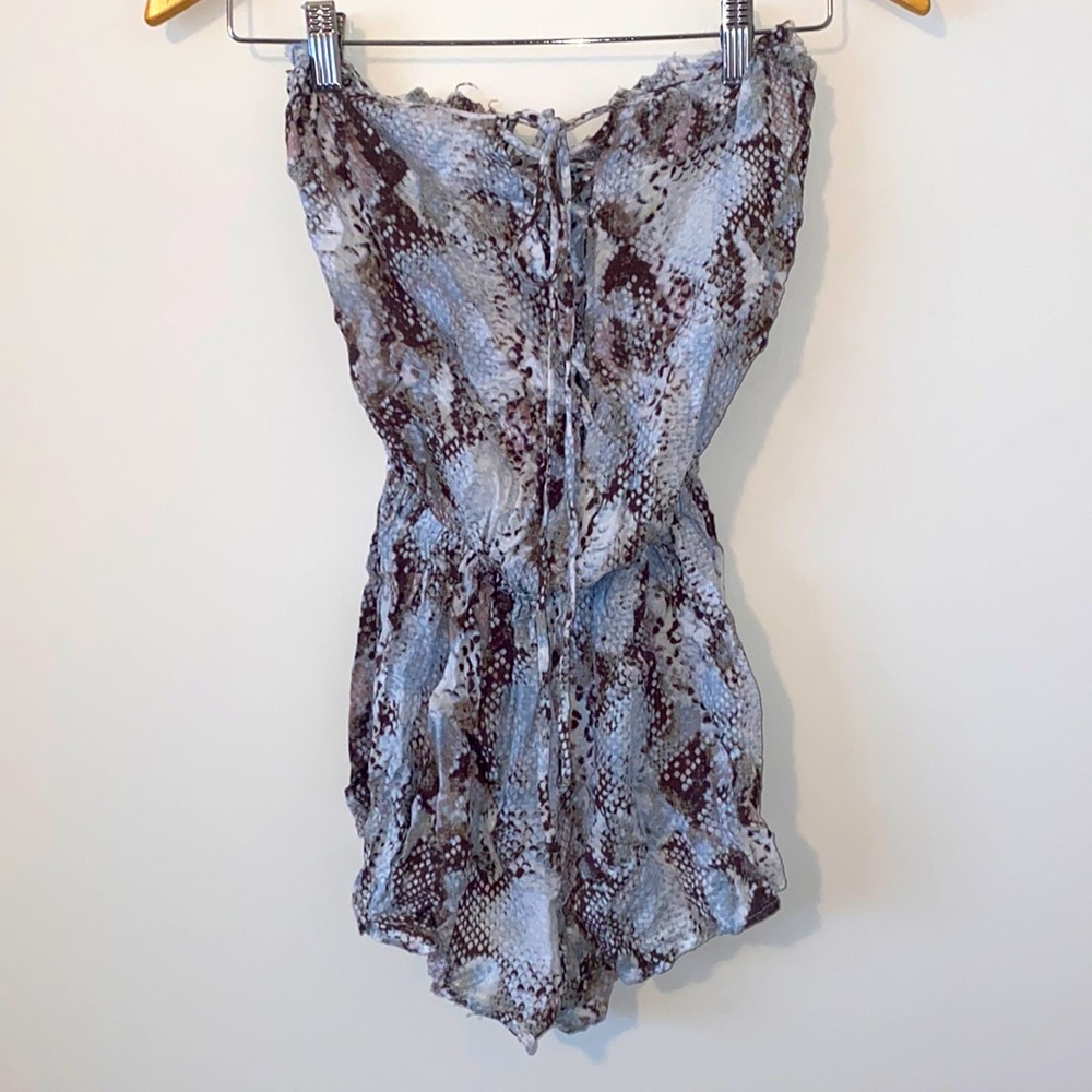 Olivaceous Blue and Brown Snake Print Romper